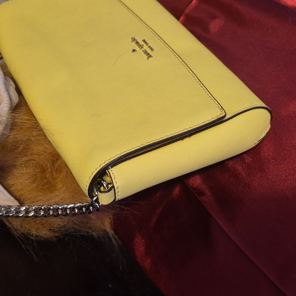 EUC 💋 KATE SPADE 💋LAUREL WAY ⚜️Yellow Crossgrain Leather⚜️ conv. Should/clutch - Picture 5 of 14